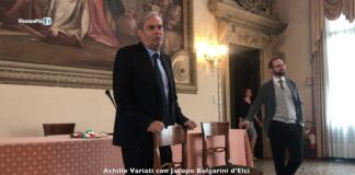 Achille Variati con Jacopo Bulgarini d’Elci saluta la stampa di Vicenza e… paga da bere