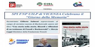 Giornata della memoria, i sindacati dei pensionati di Cgil Cisl e Uil di Vicenza, Spi-Fnp-Uilp propongono incontro con Gilberto Salmoni il 24 gennaio