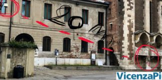 Imbrattamento San Lorenzo, Claudio Cicero: nel degrado della piazza c’è il fallimento della sicurezza in città. Foto VicenzaPiù mostra “impotenza” telecamere gestite da Cristiano Rosini