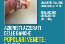Azionisti azzerati di BPVi e Veneto Banca: incontro pubblico giovedì 15 febbraio organizzato dal Comune di Zugliano e da Codacons Veneto