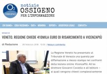 Attacco di Zaia a Coviello ex direttore di VicenzaPiu.com ora candidato per Insieme, dopo Il Fatto interviene anche Ossigeno per l’Informazione: Regione Veneto chiede 410mila euro di risarcimento a VicenzaPiù