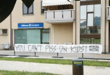 You can’t piss on kids! Forza Nuova Vicenza: il primo maggio striscione a Thiene contro atti osceni in presenza di bambini
