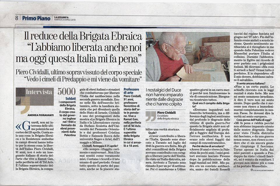 L'intervista a Piero Cividalli su La Stampa