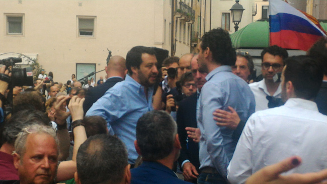 Luigi Ugone con Matteo Salvini, Zaia e Francesco Rucco in campagna elettorale 2018 a Vicenza