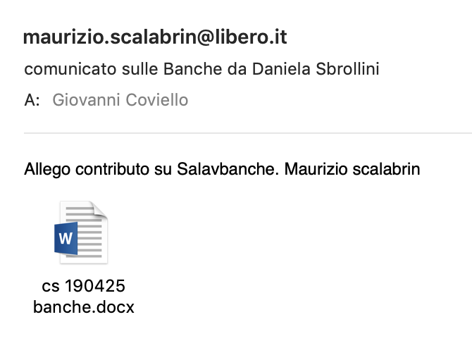 Comunicato sulle banche. da Daniela Sbrollini