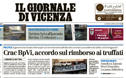 Il Giornale di Vicenza e il titolo sull'accordo (?) sul rimborsi