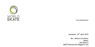 A Montecchio Maggiore e Vicenza i Mondiali 2022 di pattinaggio velocità Letter by World Skate President