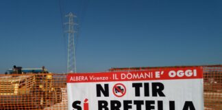 Bretella Albera, lavori fermi. Il Comitato scrive a Rucco, Signoriello e Zaia: “cantiere è chiuso”. E chiede assemblea Bretella dell'Albera striscione comitato