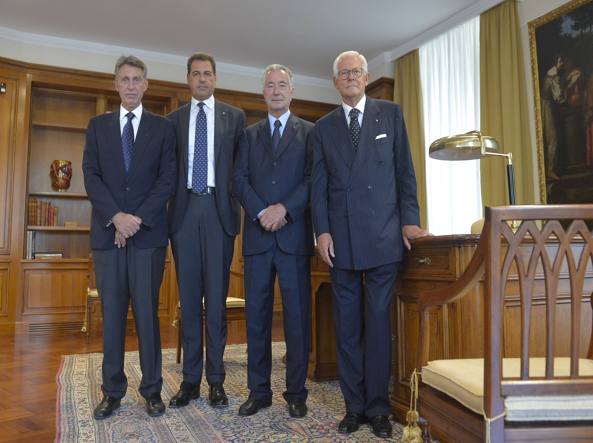 BPVi, da sinistra Marino Breganze, Samuele Sorato, Gianno Zonin (presidente) e Andrea Monorchio