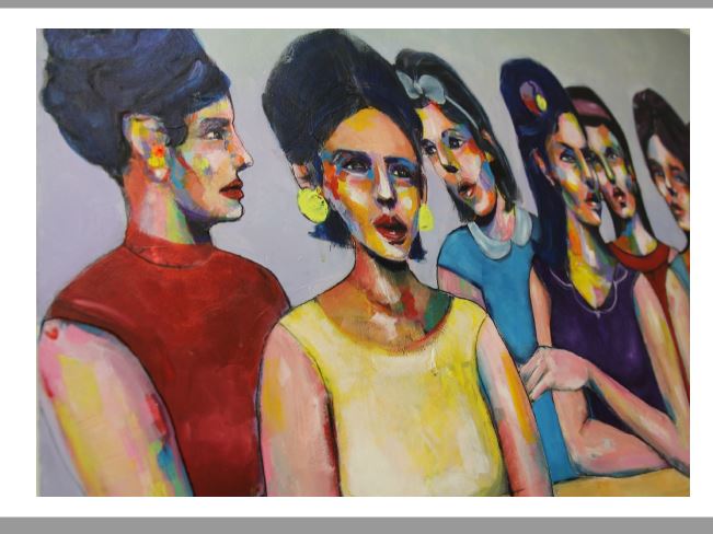 Khaled Alnajdi Women at the Balcony Charcoal acrylic and oil pastel on canvas - 2017