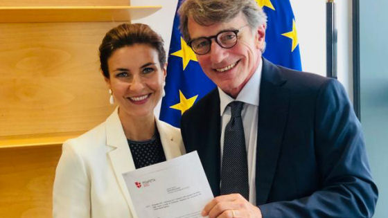 Da sinistra: l'eurodeputata vicentina Alessandra Moretti e il presidente del Parlamento Europeo David Maria Sassoli