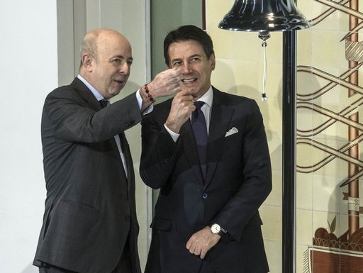 Raffaele Jerusalmi (Borsa Italiana) col premier Giuseppe Conte Raffaele Jerusalmi (Borsa Italiana) col premier Giuseppe Conte