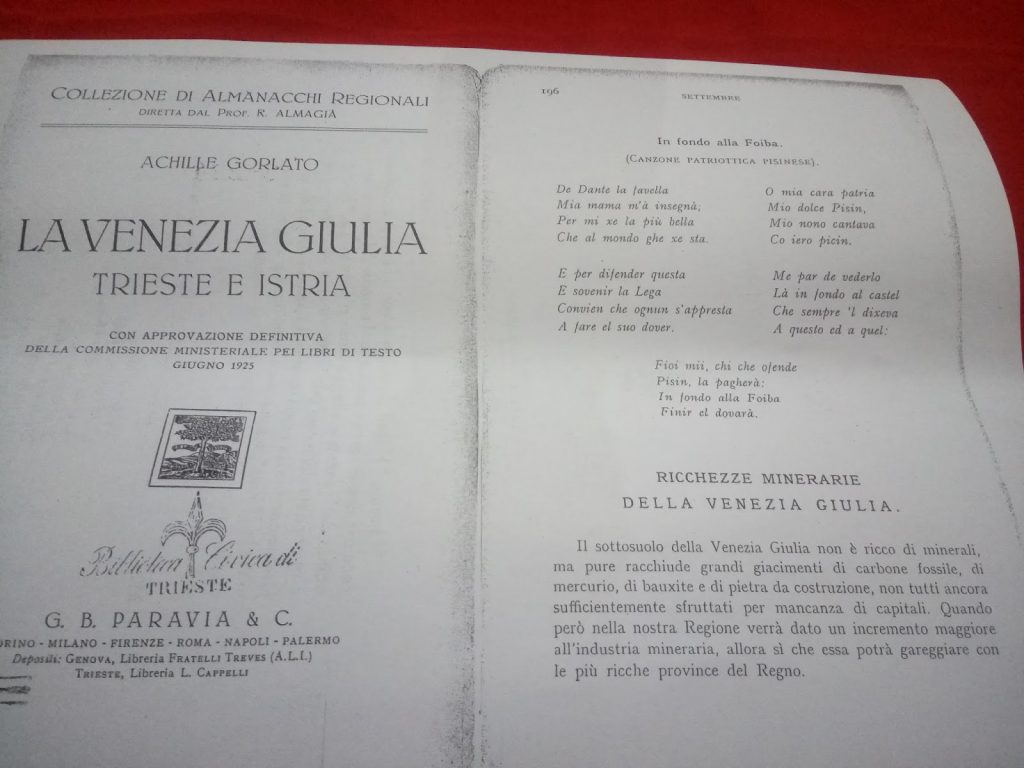 Foibe italiane: la poesia su persone da infoibare sul libreo di testo scolastico del 1925