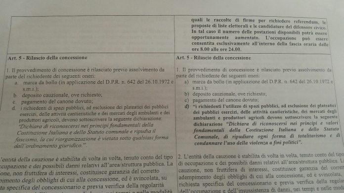 Totalitarismo al posto di fascismo da regolamento Cosap