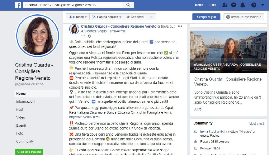 ost su Facebook del consigliere regionale Cristina Guarda