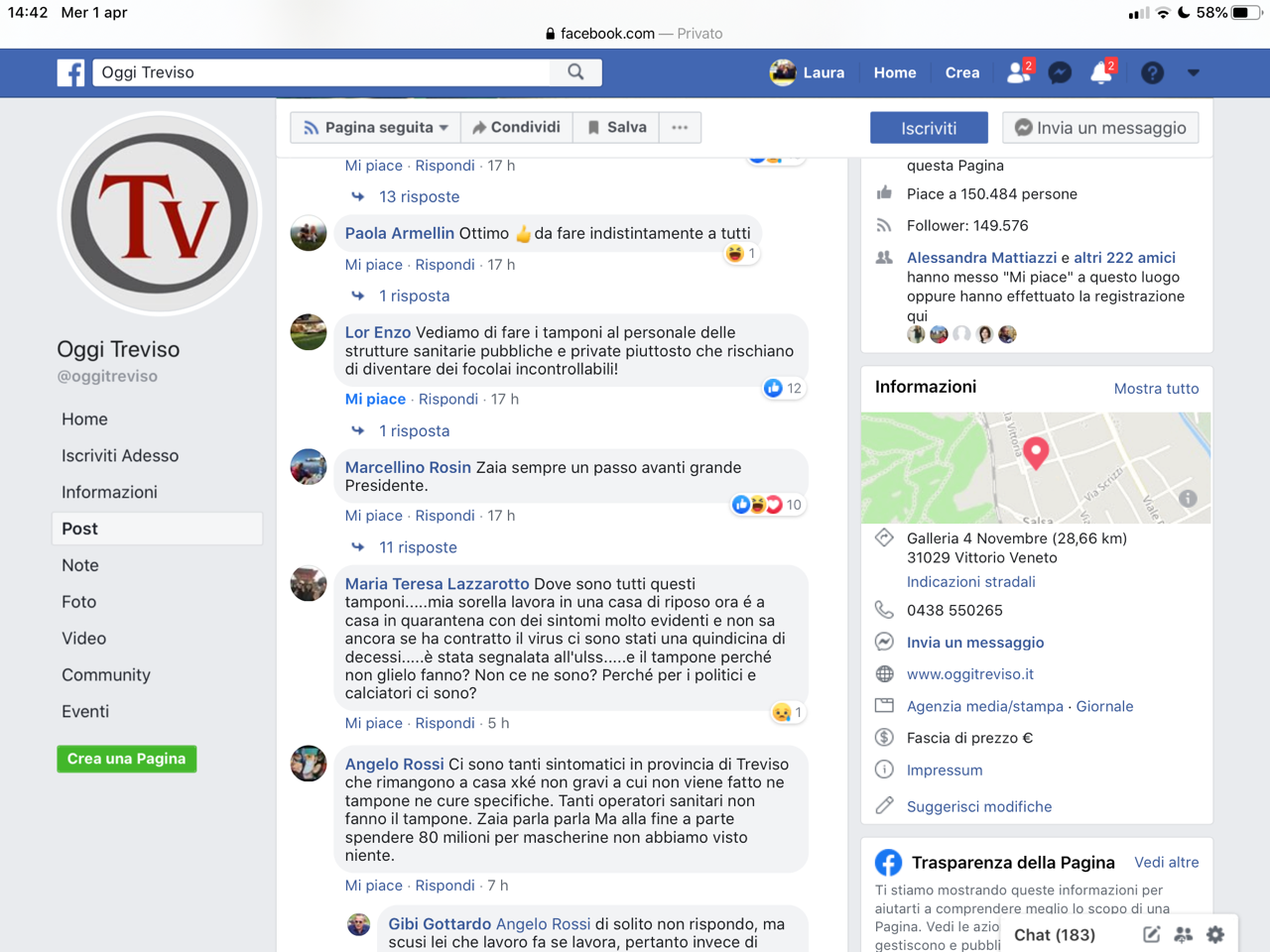 Messaggi FB per zona Treviso