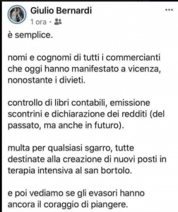 Post Fb contro i commercianti, per il quale poi l'autore si è scusato