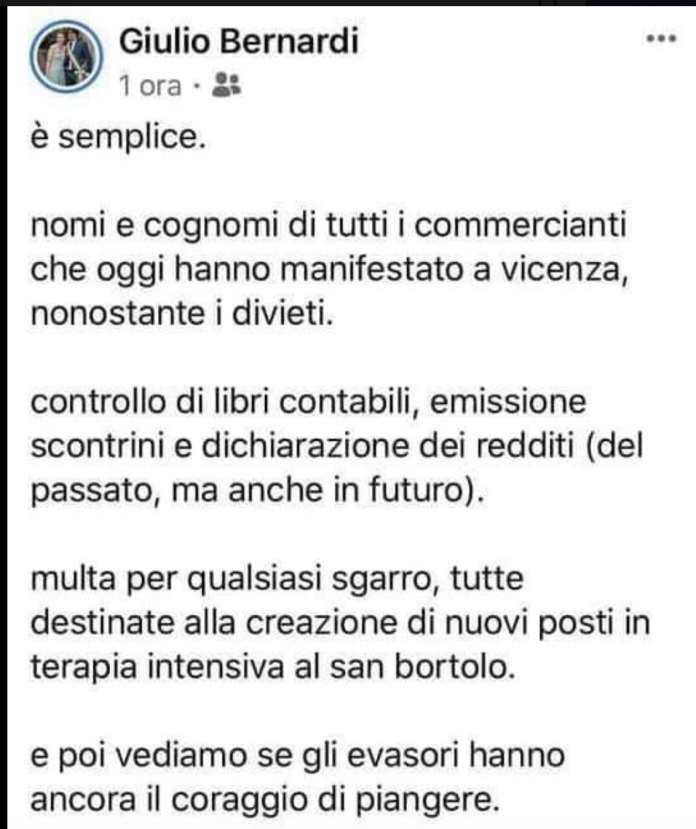 Post Fb contro i commercianti, per il quale poi l'autore si è scusato Post Fb contro i commercianti, per il quale poi l'autore si è scusato