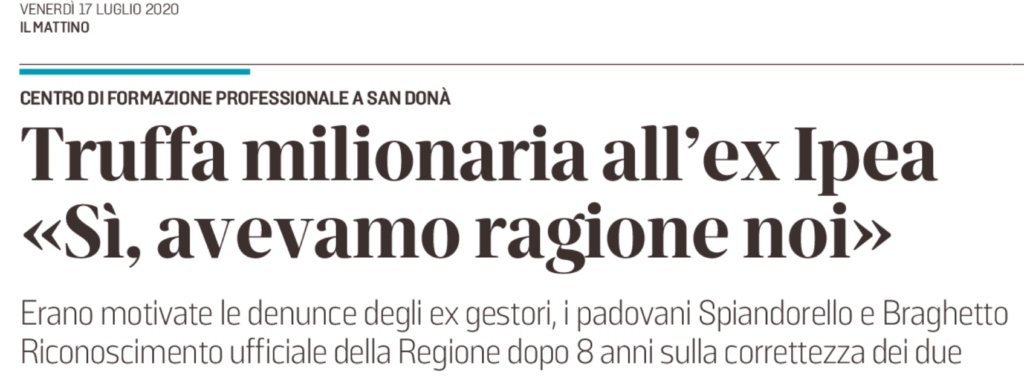 Titolo su Ipea e Spiandorello de Il Mattino di Padova