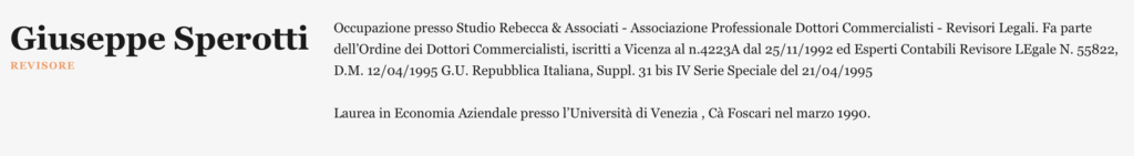 Qualifica del dr. Sperotti così come compare sul sito della Fondazione Roi