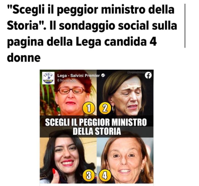 Il sondaggio di Salvini su chi è il peggior ministro dela storia: scelta declinata al femminile