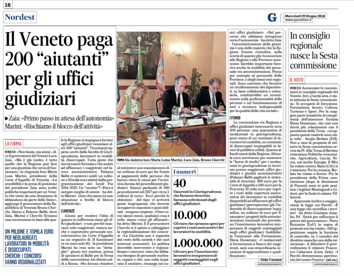 Fondi formazione, Il Gazzettino 20 giugno 2018 pagina 16