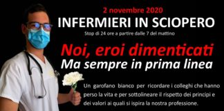 Covid, 44 infermieri morti: lunedì 2 novembre sciopero nazionale: “palese cattiva gestione” locandina sciopero infermieri 2 novembre