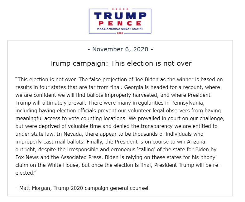 Il comunicato del capo staff della campagna elettorale di Trump