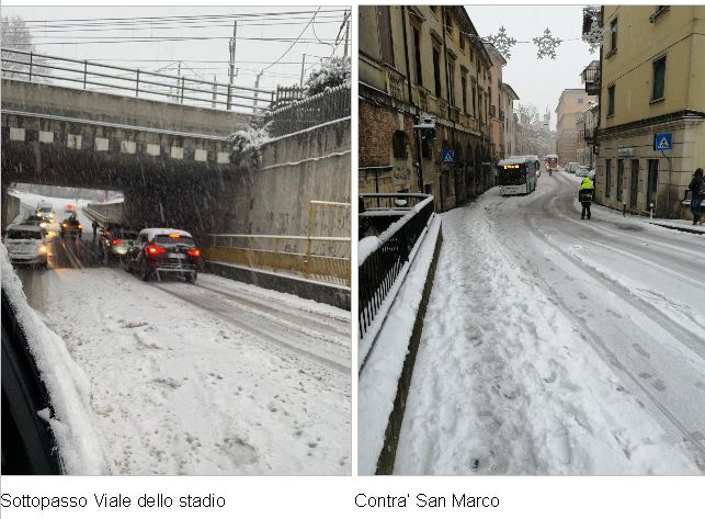 Disagi neve traffico Vicenza strade