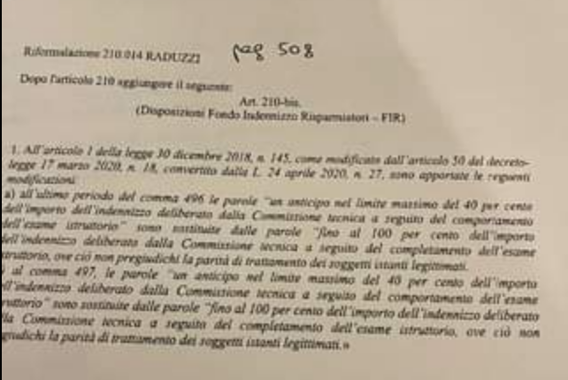 Emendamenti alla legge di bilancio per il FIR, ma con condizioni critiche