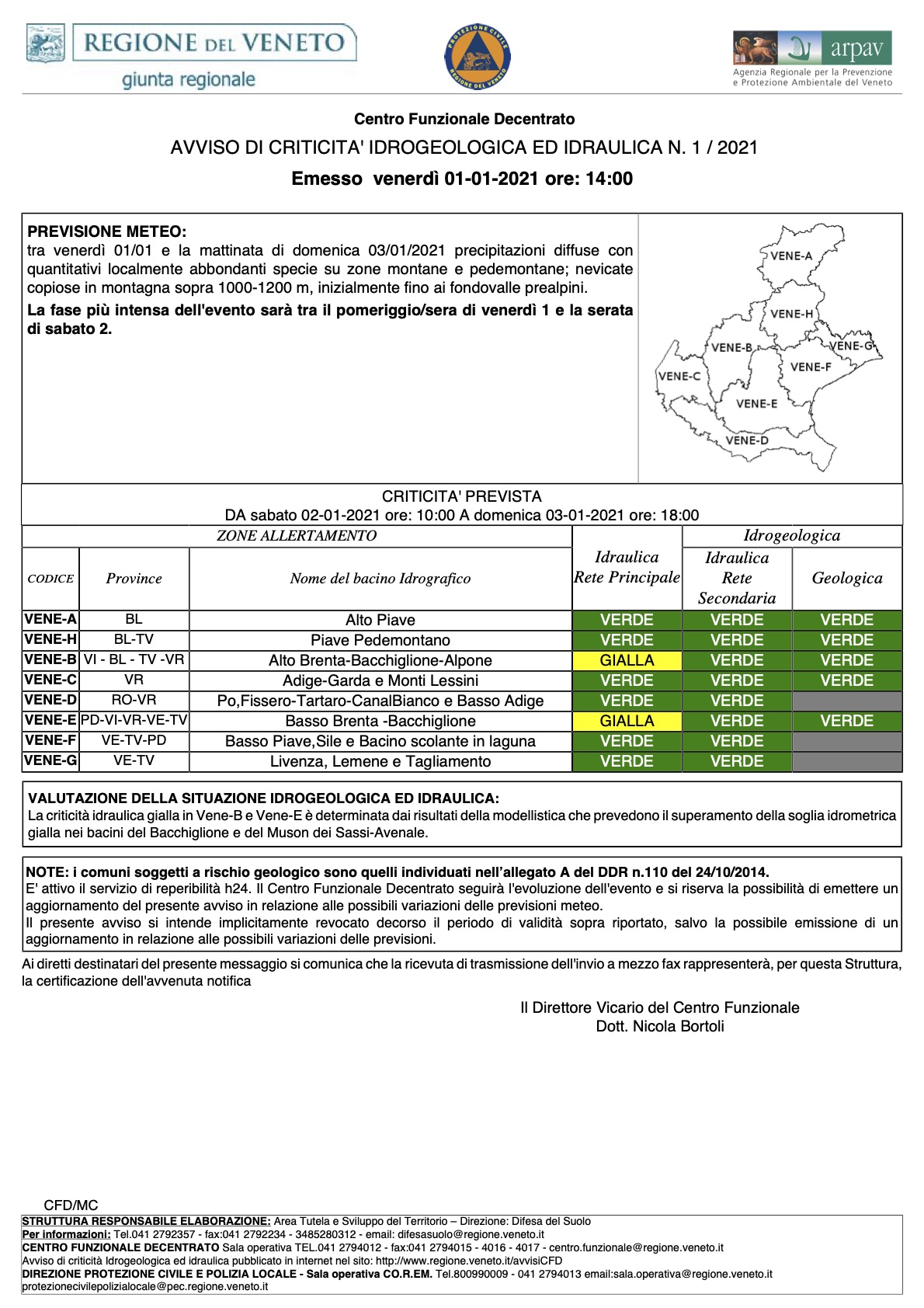 AVVISO DI CRITICITA' IDROGEOLOGICA ED IDRAULICA N. 1 : 2021