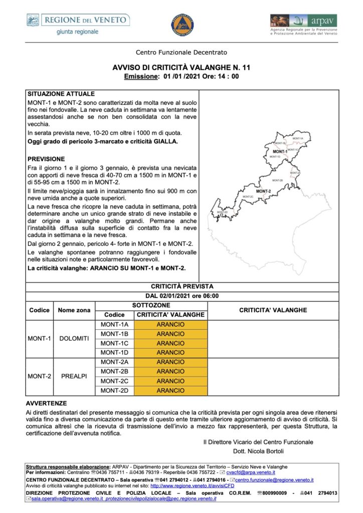 Avviso di criticità valanghe n. 11