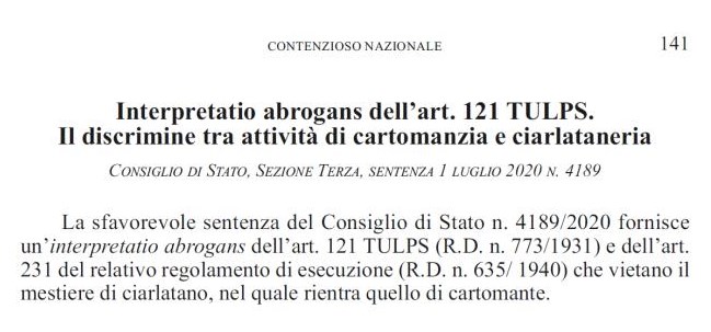 Sul discrimine tra cartomanzia e ciarlataneria