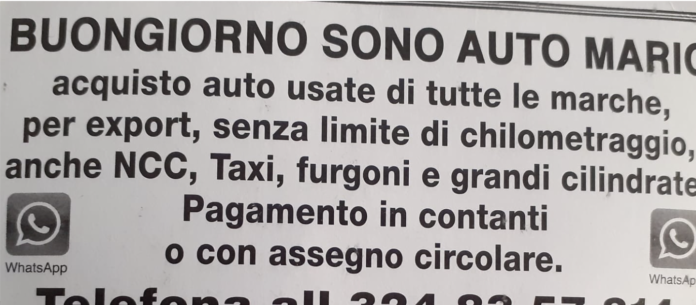 Biglietto per acquistare auto usate