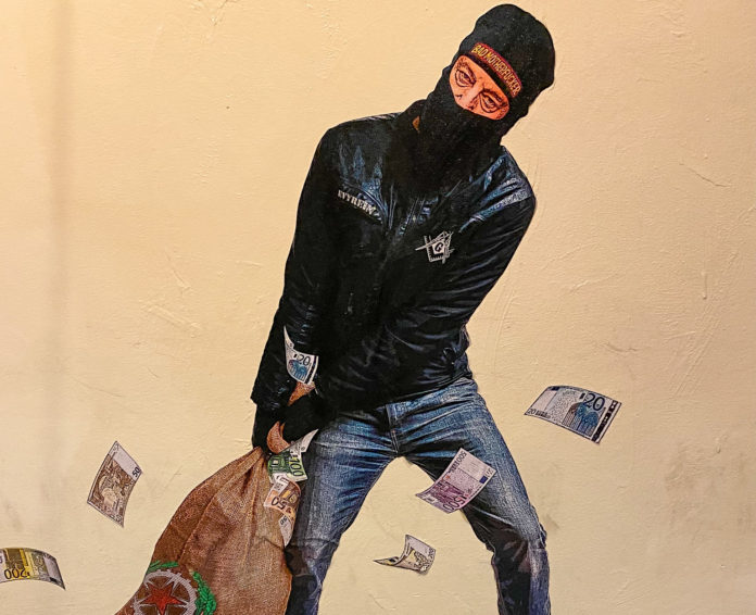 Draghi ladro e massone secondo l'artista vicentino Evyrein