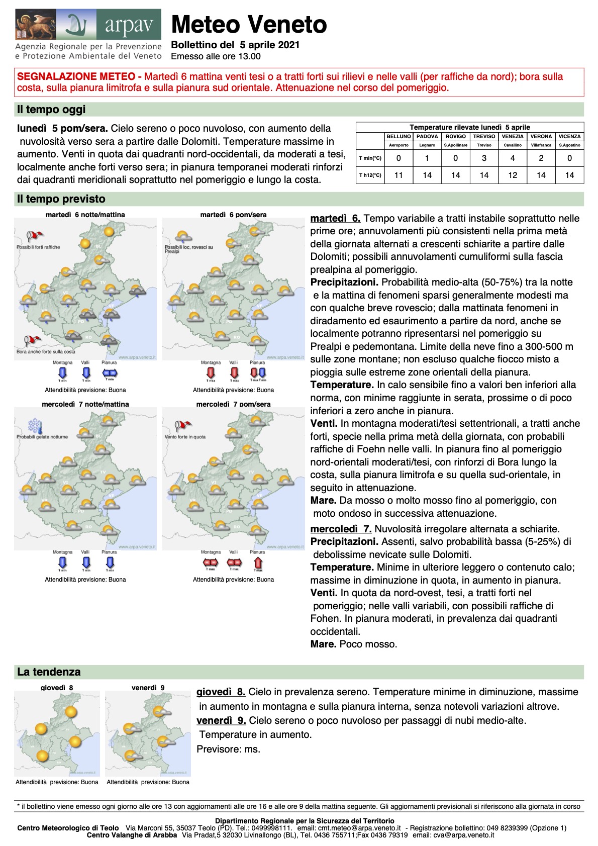 Meteo in Veneto il 6 aprile 2021