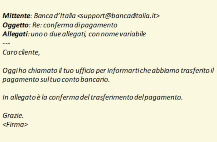 E-mail con uso fraudolento del nome della Banca d'Italia