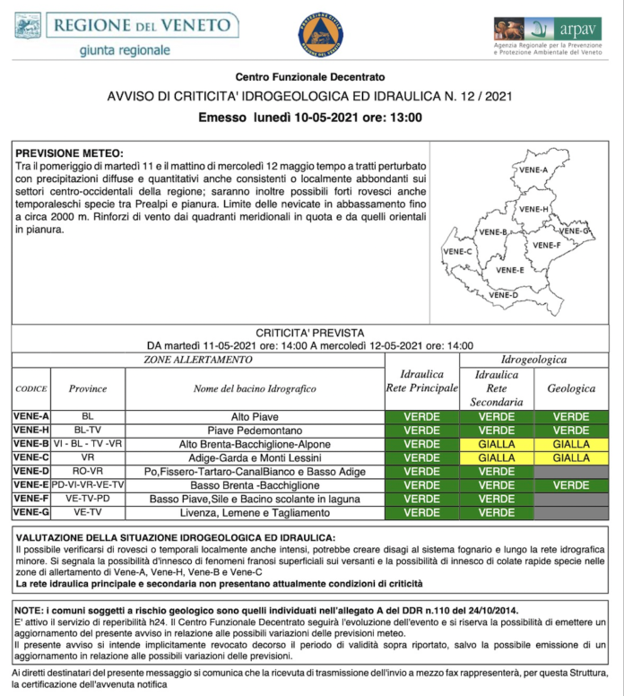 Meteo in Veneto 11 maggio 2021