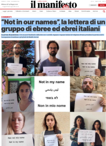 I giovani ebree ed ebrei italiani firmatari della lettera "Not in our names" su Il Manifesto