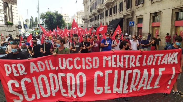 La morte di Adil Belakhdim, manifestazione a Roma del Fronte della Gioventù Comunista e di SiCobas