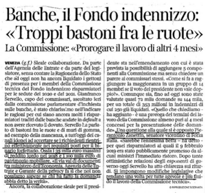 Articolo de Il Corriere del Veneto su Servello e Fir