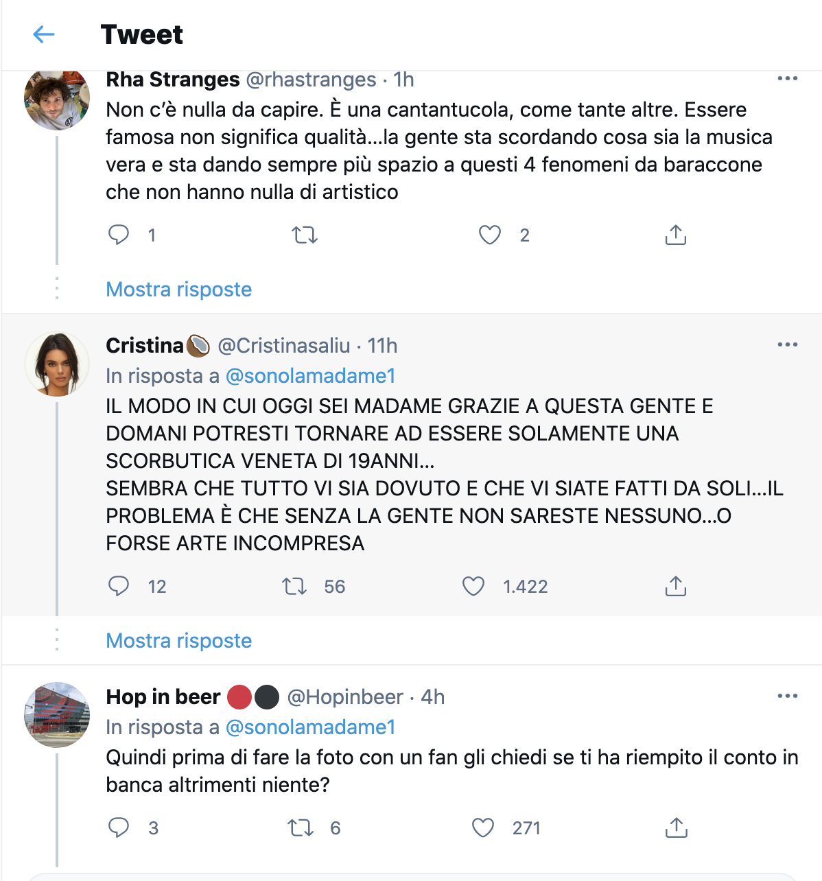 critiche a Madame su Twitter