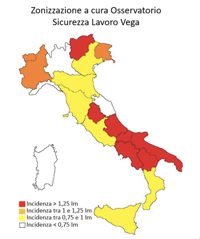 Italia zone di rischio sicurezza sul lavoro