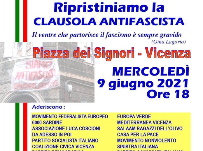 flash mob per ripristinare clausola antifascista a Vicenza