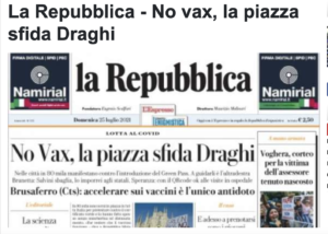 “No Vax, la piazza sfida Draghi” su La Repubblica