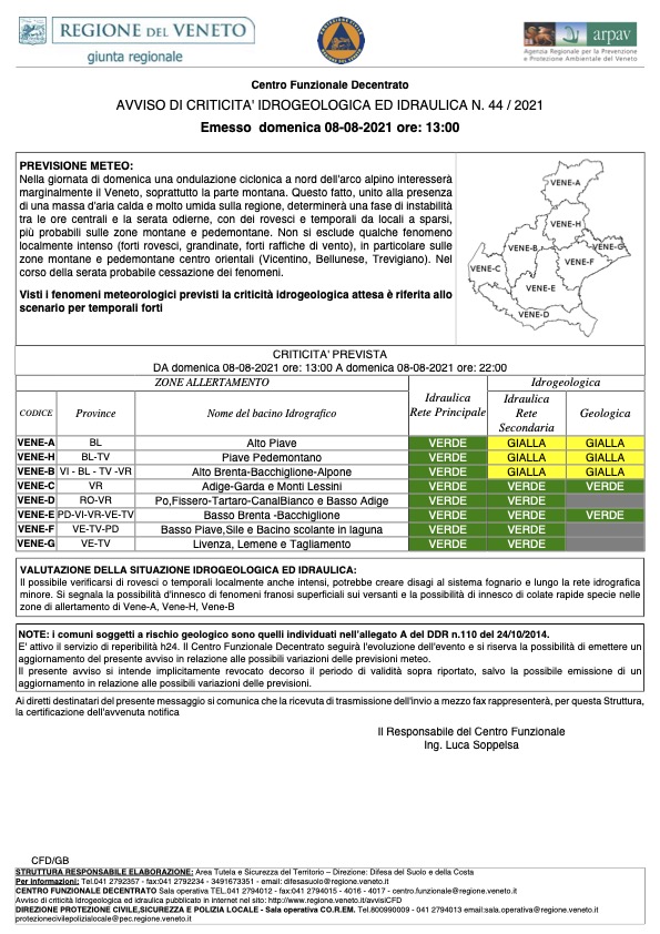  IDROGEOLOGICA ED IDRAULICA N. 44 / 2021 Emesso domenica 08-08-2021 ore- 13-00