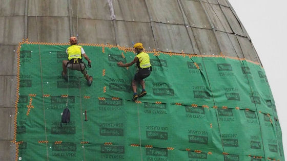 Cupola di S. Stefano a Vicenza, operatori ad alta quota al lavoro