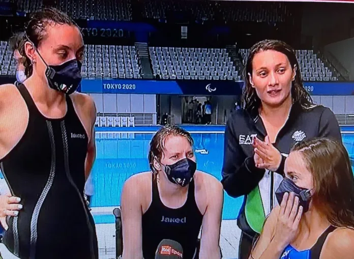 Palazzo-Bianco-Terzi-Scortechini hanno conquistato la medaglia d’oro nella prova della 4X100 femminile stile libero delle Paralimpiadi di Tokyo (foto da Fanpage)