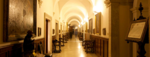 L'ingresso della biblioteca di Montecassino