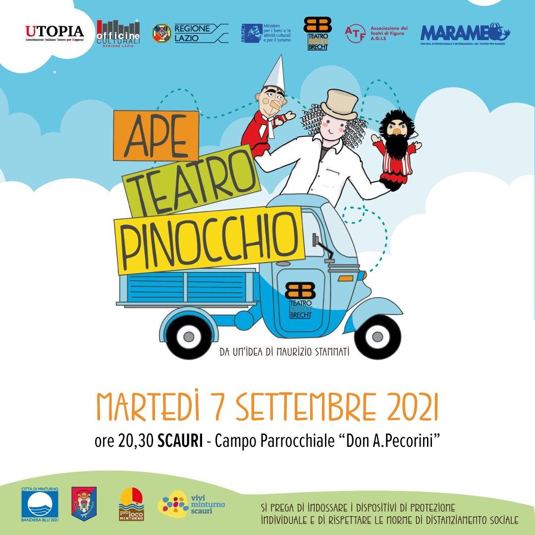 Locandina Ape Teatro Pinocchio, in programma martedì 7 settembre a Minturno